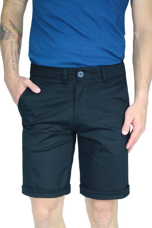 Bermuda Color Negro Slim Fit Stretch De Algodón Para Caballero 